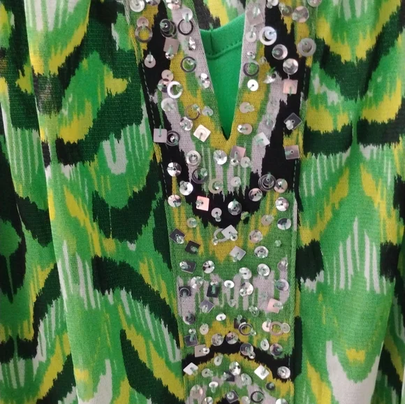 INC Green W Gem Stone Center Cap Sleeve Holiday Blouse SZ M - Picture 5 of 5